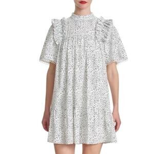 Corey‎ Lynn Calter White Ruffle Mock Neck Babydoll Mini Dress Small Cottagecore